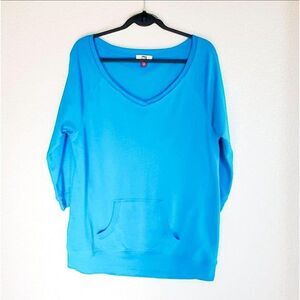 L.E.I. Womens Juniors Top Blue 2XL 3/4 Sleeve Plus Size Sweatshirt V-Neck